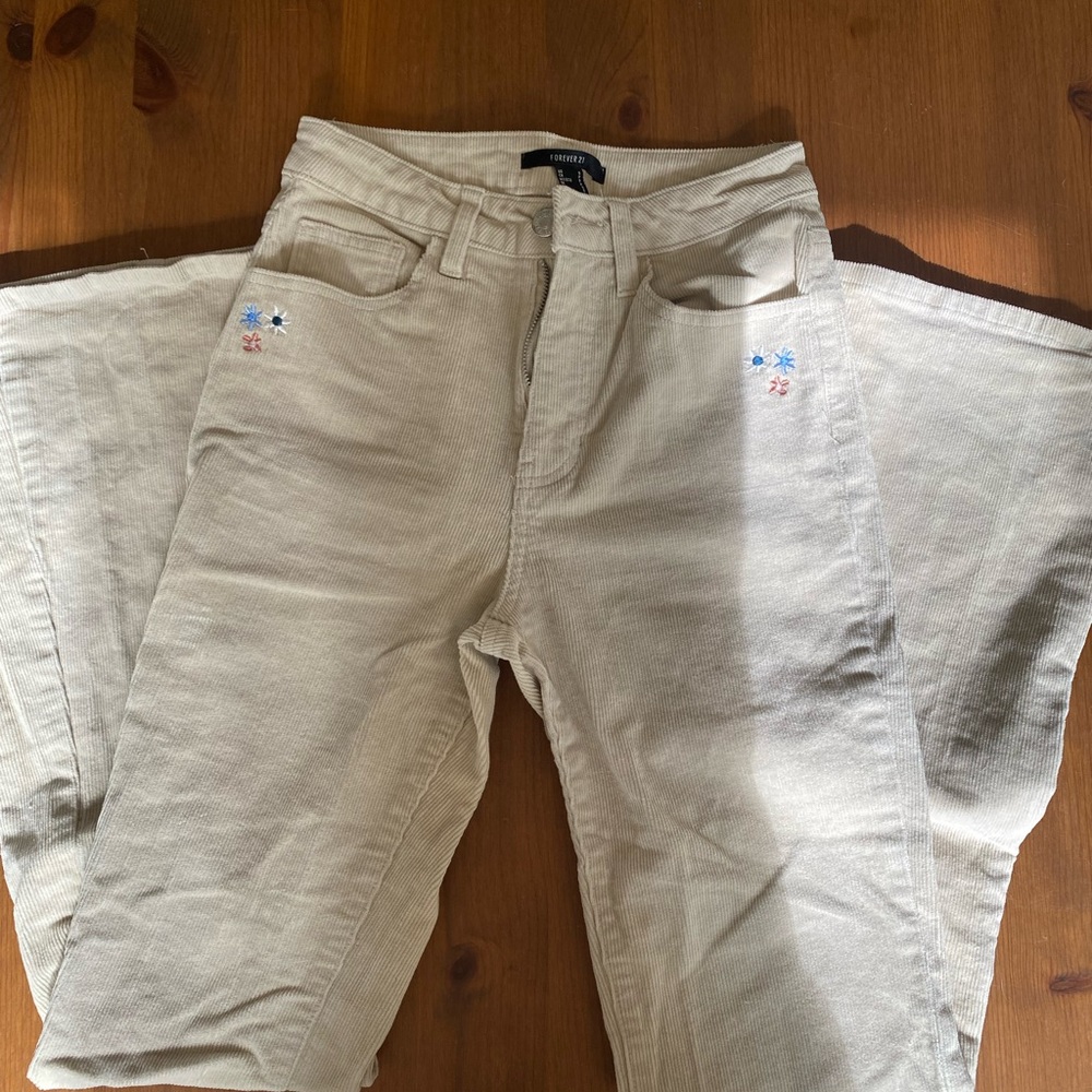 Beige Corduroy Forever21 Embroidered Jeans
